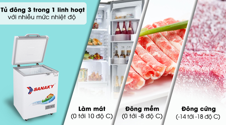 Tủ đông Sanaky 100 lít VH-1599HYK có 3 mức nhiệt linh hoạt Tủ đông Sanaky 100 lít VH-1599HYK có 3 mức nhiệt linh hoạt