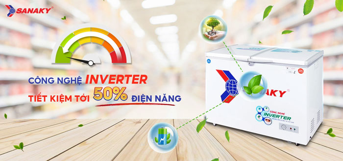 Tủ đông 2 cánh Sanaky VH-2899W3 sử dụng công nghệ Inverter giúp tiết kiệm điện năng hiệu quả Tủ đông 2 cánh Sanaky VH-2899W3 sử dụng công nghệ Inverter giúp tiết kiệm điện năng hiệu quả