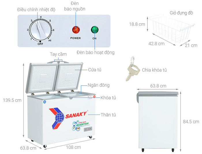 Cấu tạo của tủ đông mát Sanaky Inverter 220 lít VH-2899W3 Cấu tạo của tủ đông mát Sanaky Inverter 220 lít VH-2899W3