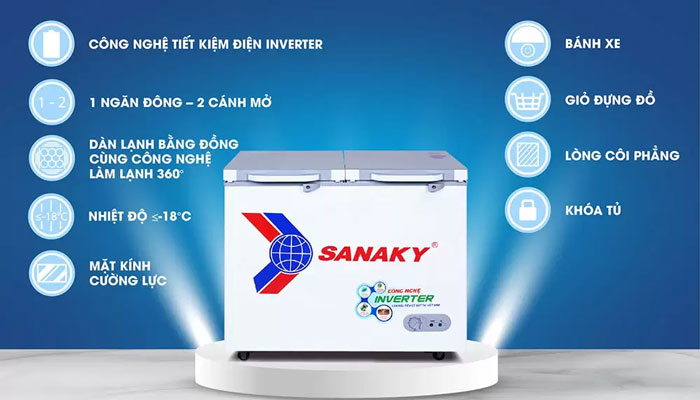 Tủ đông Inverter Sanaky VH-2599A4K (250 lít) có kiểu dáng hiện đại, sang trọng