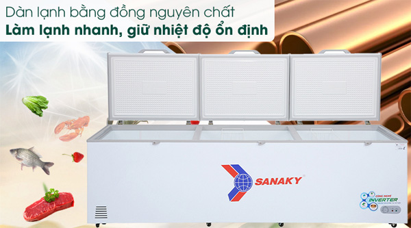 Tủ đông Sanaky VH 1399HY3 sử dụng dàn lạnh đồng nguyên chất Tủ đông Sanaky VH 1399HY3 sử dụng dàn lạnh đồng nguyên chất