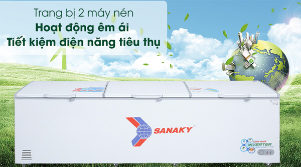 Tủ đông Inverter hoạt động êm ái với 2 máy nén công nghệ Smart Inverter Tủ đông Inverter hoạt động êm ái với 2 máy nén công nghệ Smart Inverter