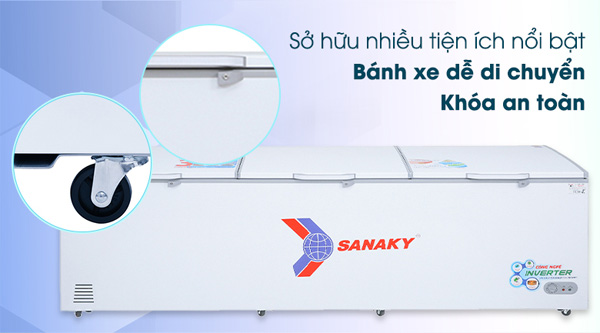 Tủ đông Sanaky có bánh xe dễ di chuyển Tủ đông Sanaky có bánh xe dễ di chuyển