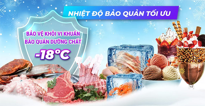 Tủ đông kính lùa Sanaky Inverter VH-1099K3A sử dụng dàn lạnh từ đồng nguyên chất, cho nhiệt độ làm lạnh sâu
