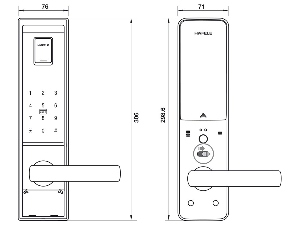 Kích thước mặt trong và mặt ngoài của Hafele EL9000-TCS (912.05.360) Hafele EL9000-TCS (912.05.360)