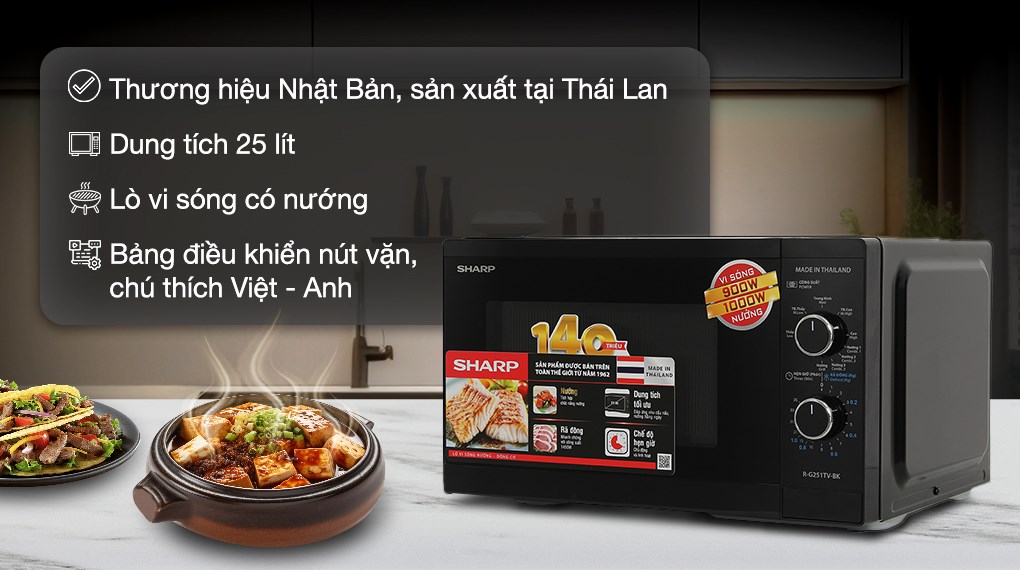 Lò vi sóng có nướng Sharp R-G251TV-BK Lò Sharp R-G251TV-BK thương hiệu Nhật Bản