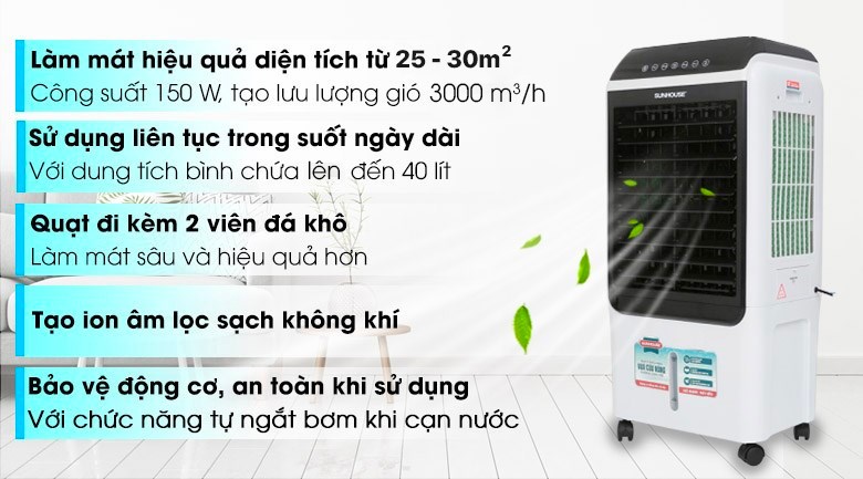 Quạt điều hòa Sunhouse SHD7727 150W đi kèm 2 viên đá khô Quạt điều hòa Sunhouse SHD7727 150W đi kèm 2 viên đá khô