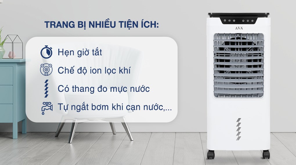 Quạt điều hòa AVA RPD-80 130W được trang bị chức năng tạo ion giúp lọc sạch AX88 ATQ