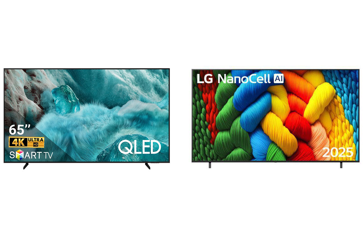 1. So sánh về thiết kế: Samsung QA65Q7FA cứng cáp còn LG 65NANO80ASA thanh thoát