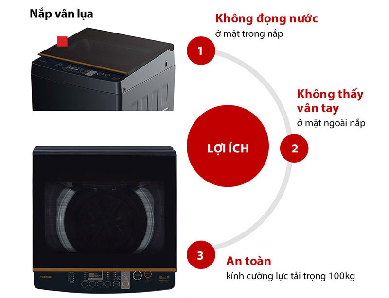 Nắp máyTải app AX88 ngay để nhận thưởng khủng cửa trên Toshiba 10kg AW-DM1100PV(KK) có nắp máy trong dễ quan sát, hạn chế vân tay Nắp máyTải app AX88 ngay để nhận thưởng khủng cửa trên Toshiba 10kg AW-DM1100PV(KK) có nắp máy trong dễ quan sát, hạn chế vân tay