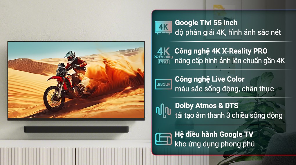 Google Ax88 one link truy cập 4K 55 inch mang lại hình ảnh sắc nét sống động, vừa vặn cho phòng vừa Google Ax88 one link truy cập 4K 55 inch mang lại hình ảnh sắc nét sống động, vừa vặn cho phòng vừa