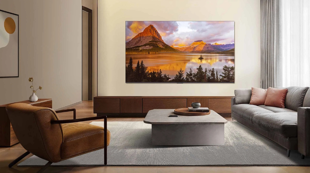 Google Tivi QLED TCL AI 4K 75 inch 75P7K sang trọng với thiết kế không viền, treo gọn gàng