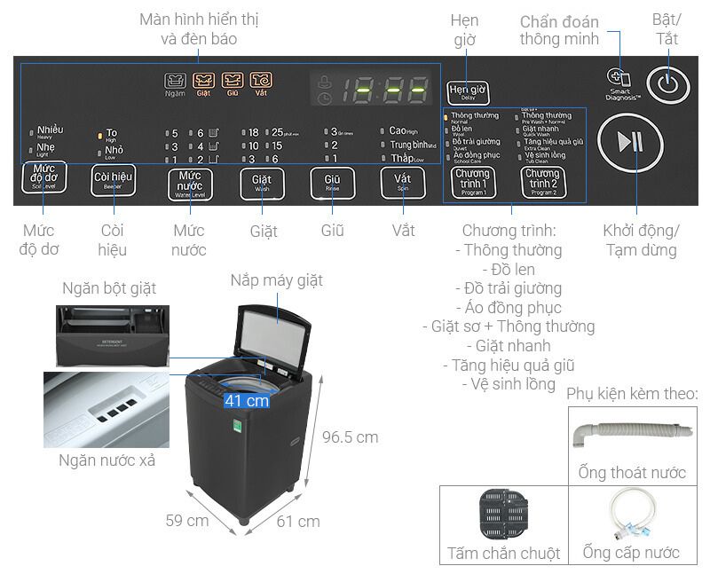 Tổng quan bảng điều khiển của máy giặt LG 10kg T2310VS2B Tổng quan bảng điều khiển của máy giặt LG 10kg T2310VS2B