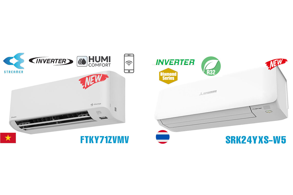 So sánh về thiết kế và chất lượng hoàn thiện giữa điều hòa Daikin FTKY71ZVMV và Mitsubishi SRK24YXS-W5