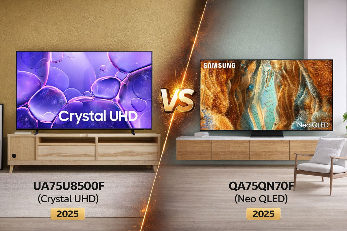 so-sanh-tivi-samsung tivi Samsung 75 inch 2025 UA75U8500F và QA75QN70F