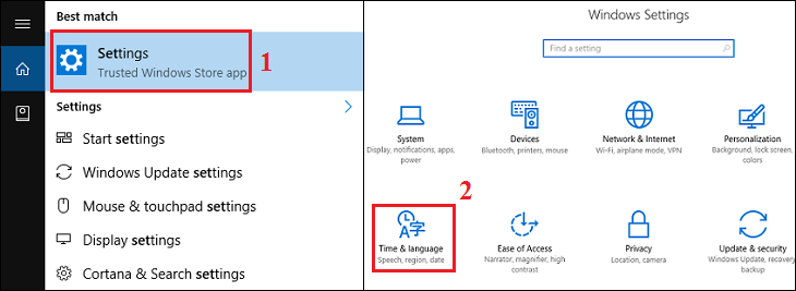 Vào Settings và chọn Time & Language Vào Settings và chọn Time & Language