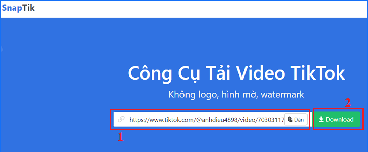 Dán link video TikTok bạn vừa sao chép và chọn download Dán link video TikTok bạn vừa sao chép và chọn download