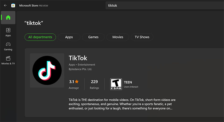 Tìm kiếm ứng dụng TikTok trong Microsoft Store Tìm kiếm ứng dụng TikTok trong Microsoft Store