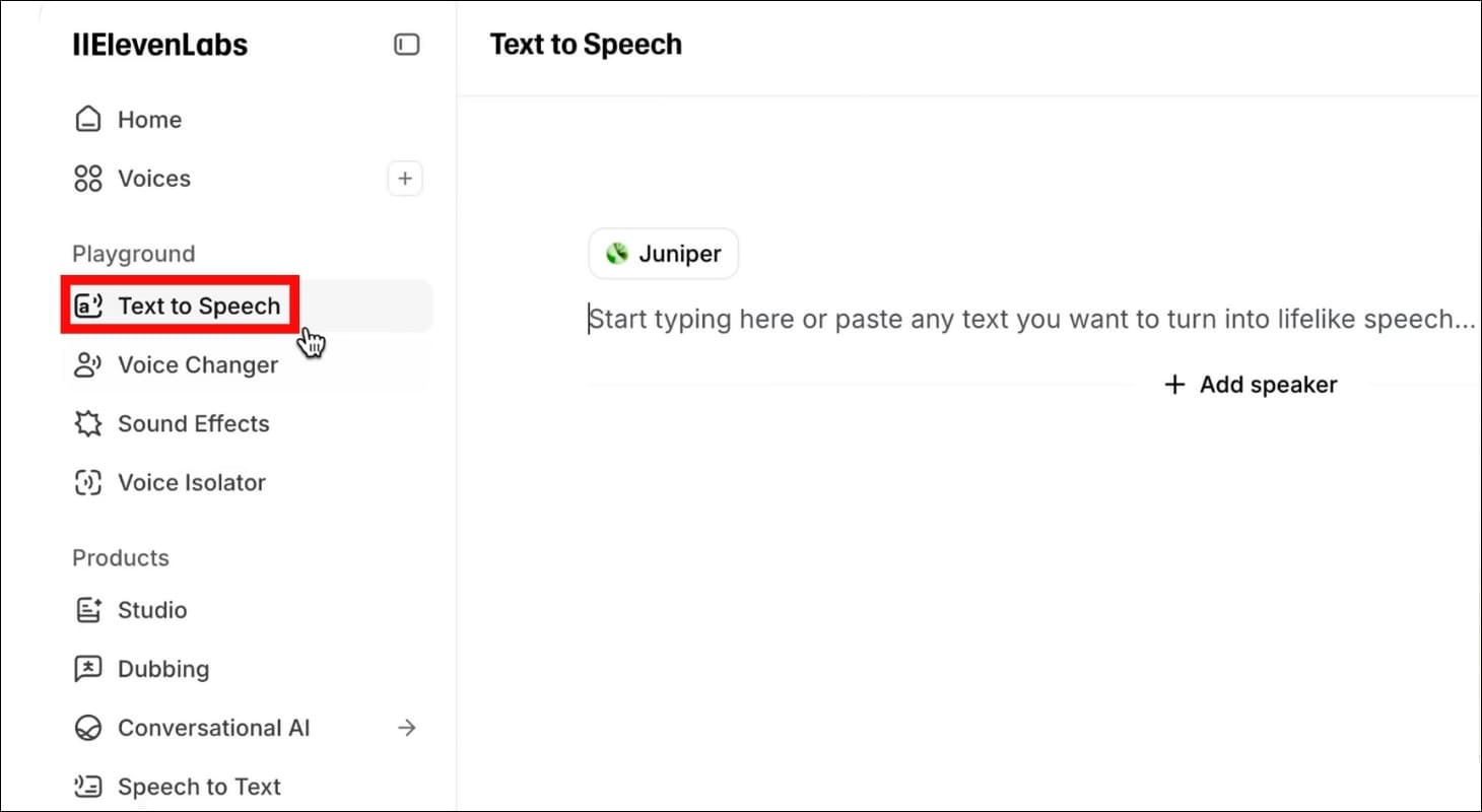 Chọn Text to speech trên ElevenLabs để tạo giọng nói từ văn bản Chọn Text to speech trên ElevenLabs để tạo giọng nói từ văn bản