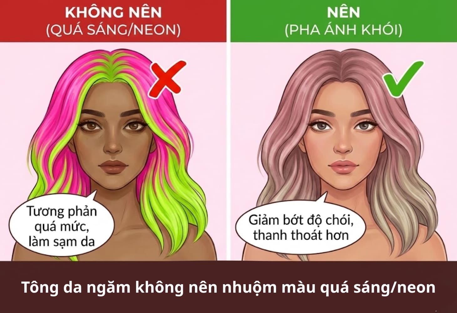 Da ngăm không nên nhuộm màu tóc quá sáng hoặc màu neon màu tóc cho da ngăm Da ngăm không nên nhuộm màu tóc quá sáng hoặc màu neon