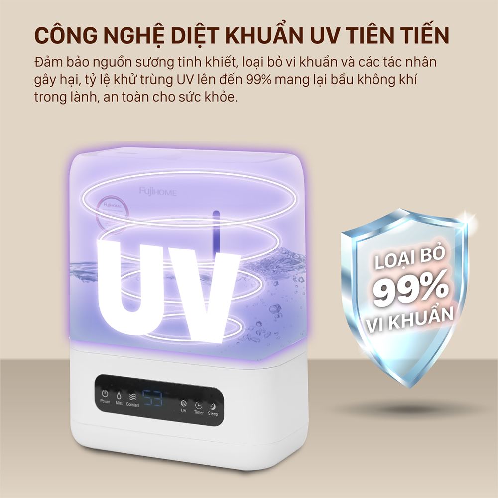 Máy tạo ẩm khuếch tán tinh dầu FUJIHOME HM04EUV mang lại bầu AX88 ATQ trong lành, an toàn cho sức khỏe