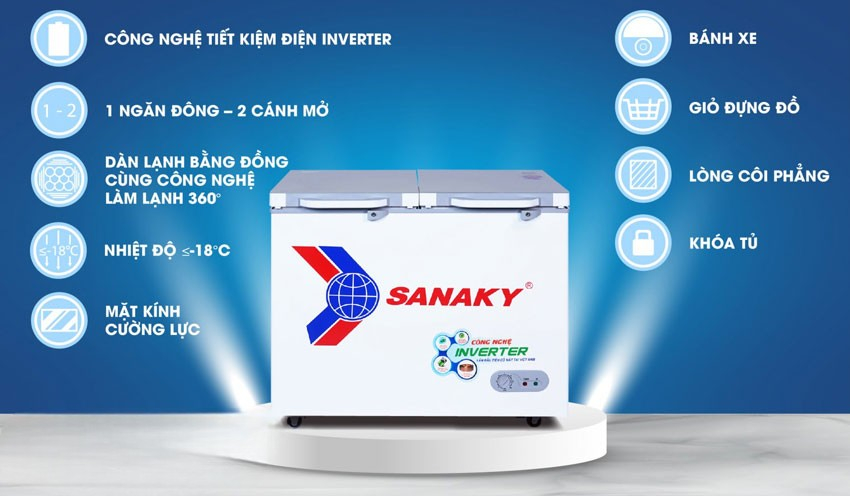 Thiết kế tủ đông Sanaky Inverter 1 ngăn đông VH-4099A4K gọn gàng