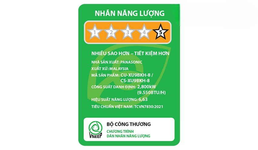 8 tiếng sử dụng điều hòa Panasonic inverter CS-XU9BKH-8 tốn bao nhiêu tiền điện?