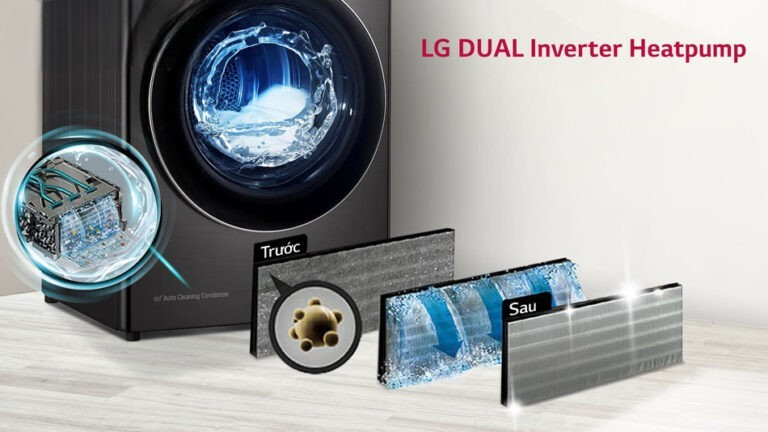 Cả máy giặt và máy sấy trong WashTower WT1410NHE đều được trang bị động cơ Inverter truyền động trực tiếp