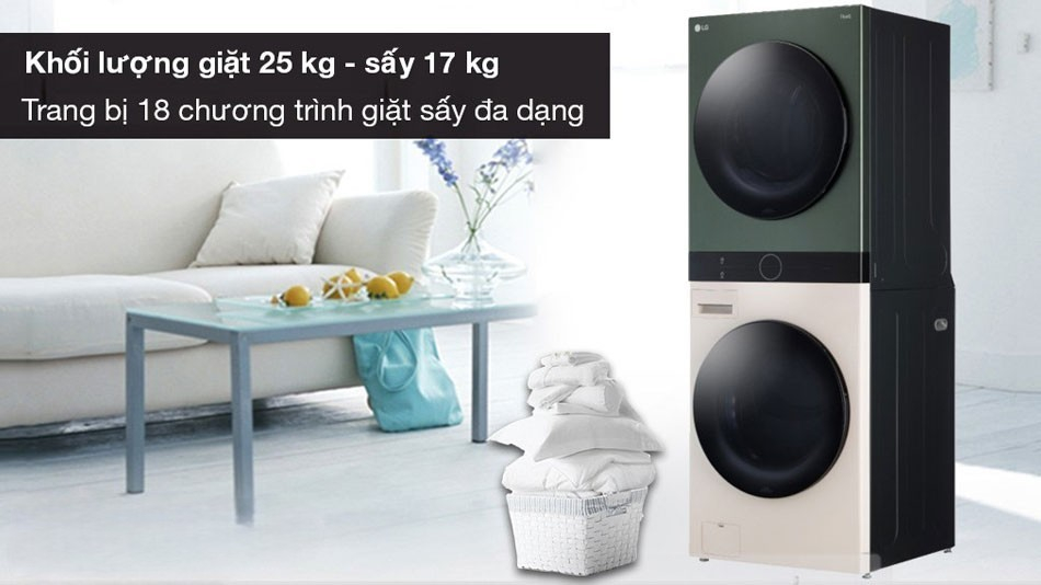 Tháp giặt sấy LG WT2517NHEG tích hợp 2 trong 1 tiết kiệm Ax88 one giaitri tructuyen