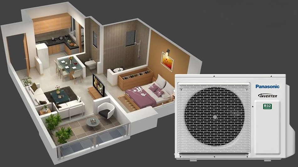 cách phối ghép dàn lạnh với dàn nóng Panasonic CU-3Z54WBH-8 cho căn hộ 2 phòng ngủ + 1 phòng khách