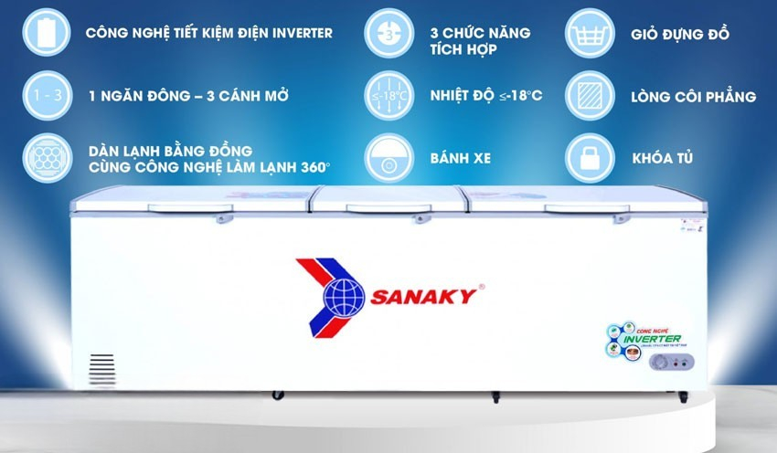 Tủ đông Sanaky Inverter VH-1399HY3 với thiết kế kích thước khổng lồ – Dung tích cực lớn cho nhu cầu lưu trữ Tủ đông Sanaky Inverter VH-1399HY3 với thiết kế kích thước khổng lồ – Dung tích cực lớn cho nhu cầu lưu trữ