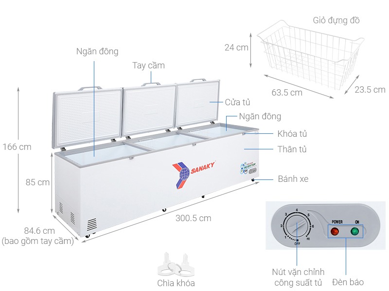 Tủ đông Sanaky Inverter VH-1399HY3 dung tích khổng lồ lưu trữ nhiều đồ