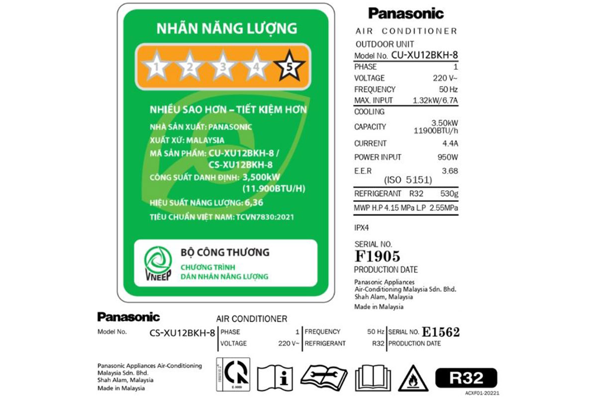 xu12 Chỉ số CSPF 6.36 của điều hòa Panasonic CS-XU12BKH-8