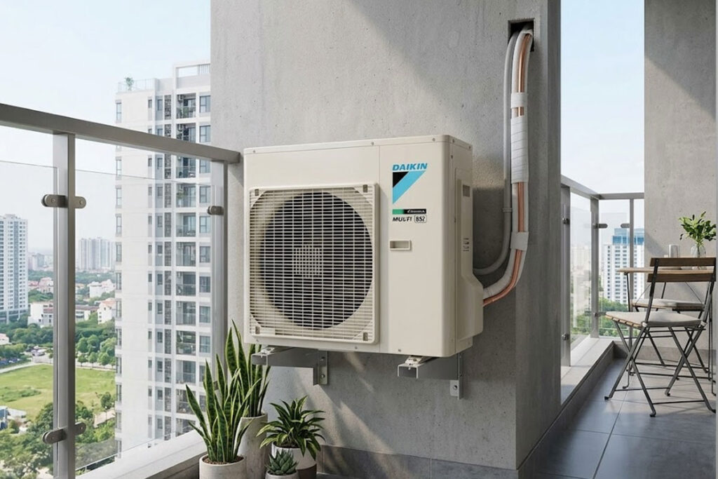 Tối ưu Ax88 one giaitri tructuyen ban công với dàn nóng điều hòa multi Daikin 5MKM100RVMV