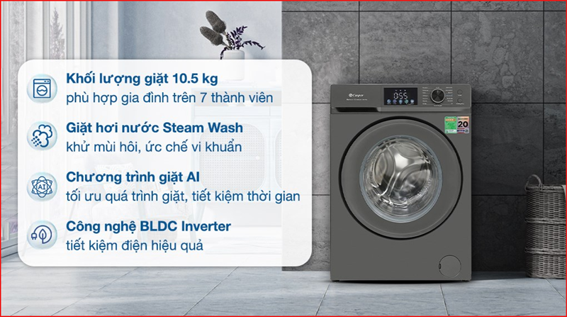 Cùng điểm qua những công nghệ hiện đại được thiết kế trên máy giặt Casper inverter 10.5Kg WF-105VG5 mới nhất hiện nay