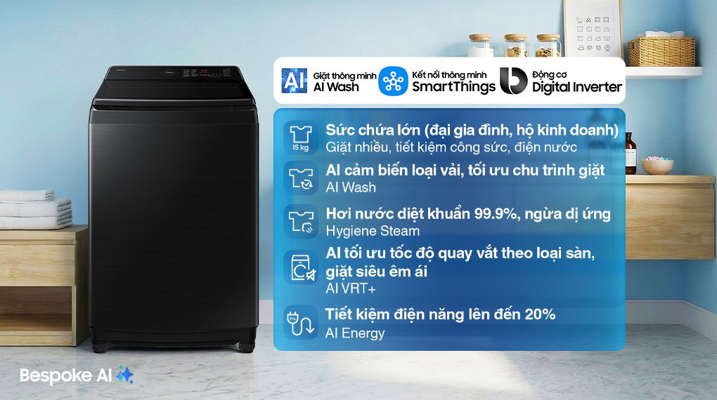 Tìm hiểu máy giặt Samsung cửa trên 15kg WA80F15B6BSV có gì nổi bật