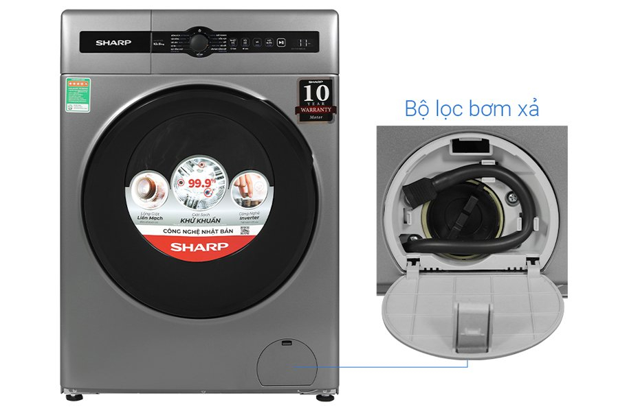 Các tính năng nổi bật được thiết kế trên máy giặt Sharp 10.5Kg inverter ES-FK1054PV-S hiện nay