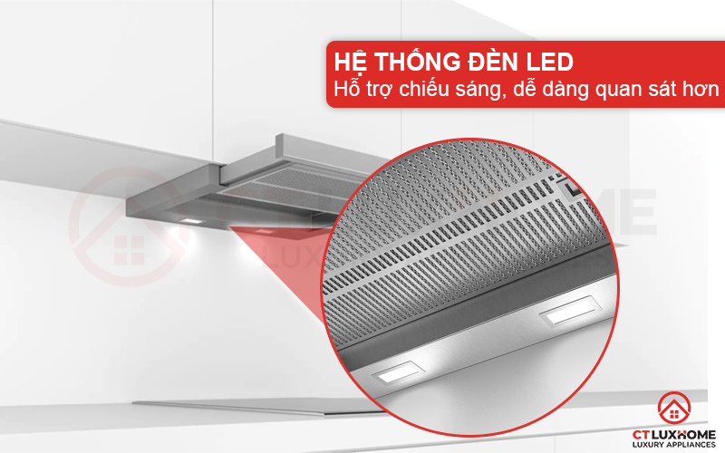 Hệ thống đèn LED hỗ trợ chiếu sáng, quan sát khu vực bếp khi sử dụng